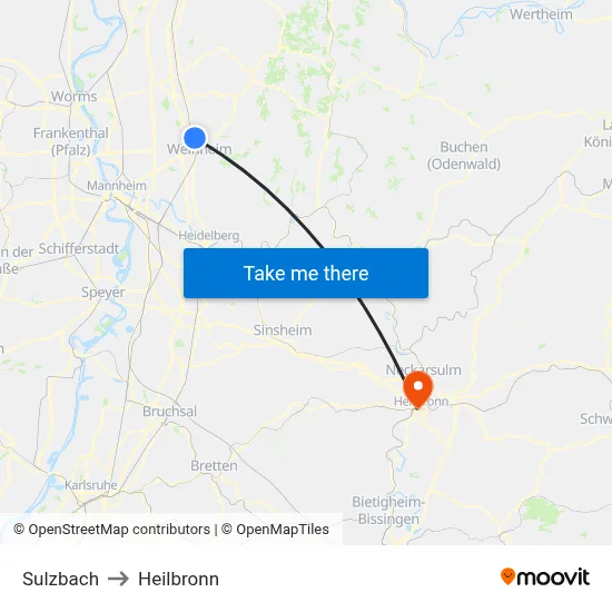 Sulzbach to Heilbronn map