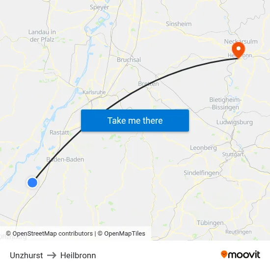 Unzhurst to Heilbronn map