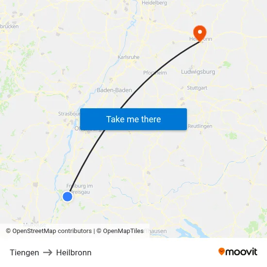 Tiengen to Heilbronn map