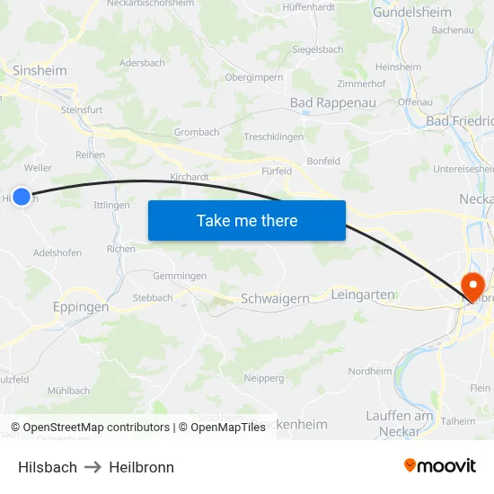 Hilsbach to Heilbronn map