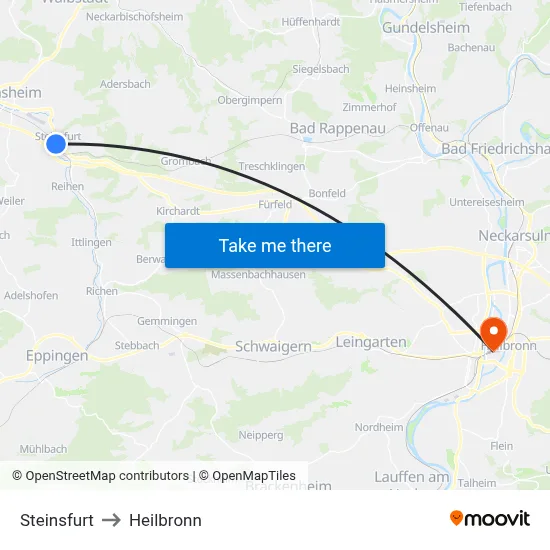 Steinsfurt to Heilbronn map