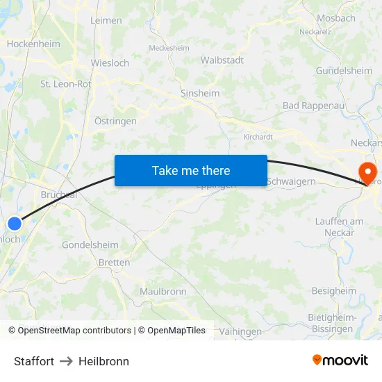 Staffort to Heilbronn map