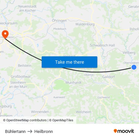 Bühlertann to Heilbronn map