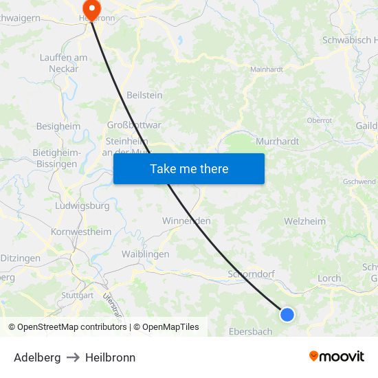 Adelberg to Heilbronn map