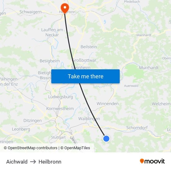 Aichwald to Heilbronn map