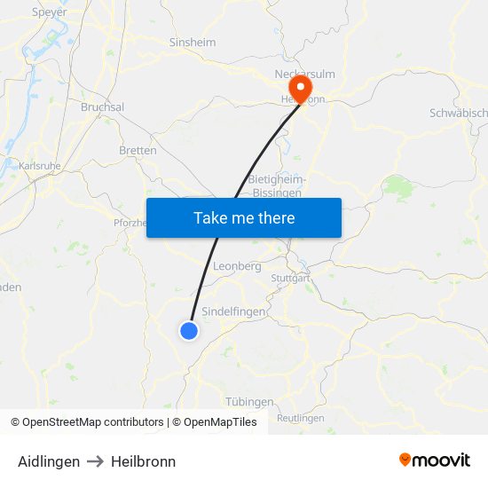 Aidlingen to Heilbronn map