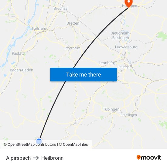 Alpirsbach to Heilbronn map