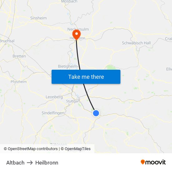 Altbach to Heilbronn map