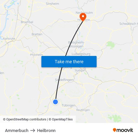 Ammerbuch to Heilbronn map