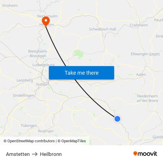 Amstetten to Heilbronn map
