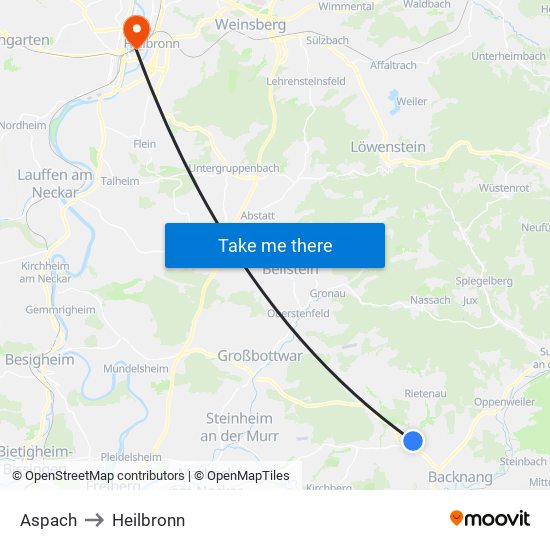 Aspach to Heilbronn map