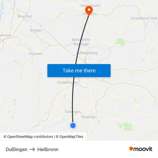 Dußlingen to Heilbronn map