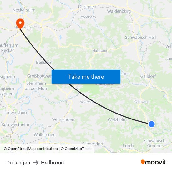 Durlangen to Heilbronn map