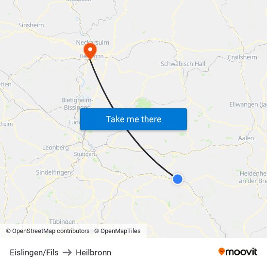 Eislingen/Fils to Heilbronn map