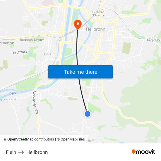 Flein to Heilbronn map