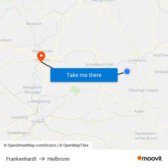 Frankenhardt to Heilbronn map