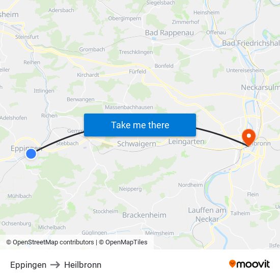 Eppingen to Heilbronn map