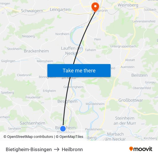 Bietigheim-Bissingen to Heilbronn map