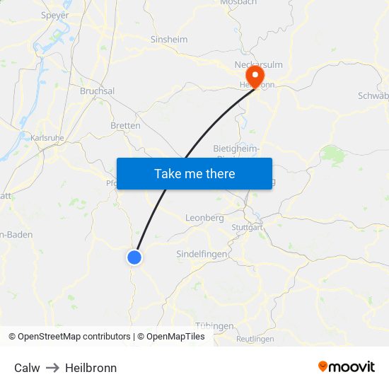 Calw to Heilbronn map