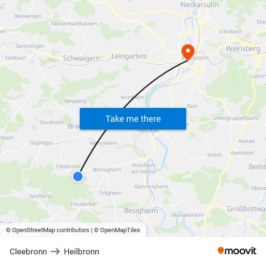 Cleebronn to Heilbronn map