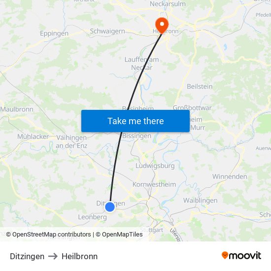 Ditzingen to Heilbronn map
