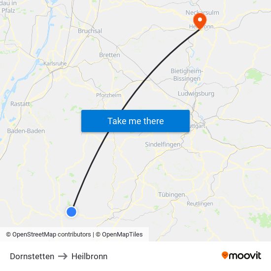 Dornstetten to Heilbronn map