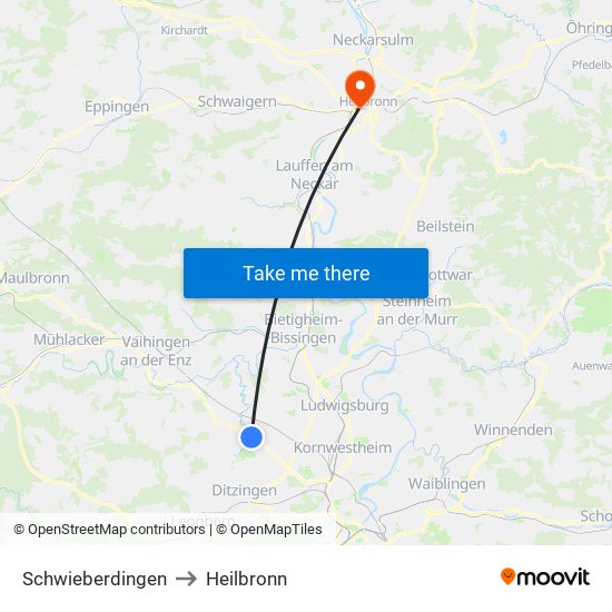 Schwieberdingen to Heilbronn map