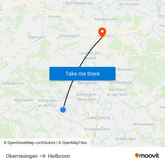 Oberriexingen to Heilbronn map