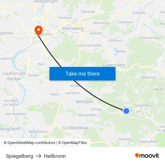 Spiegelberg to Heilbronn map