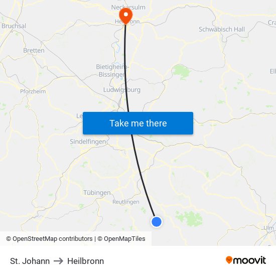 St. Johann to Heilbronn map