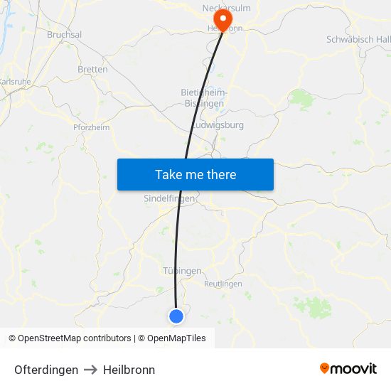 Ofterdingen to Heilbronn map