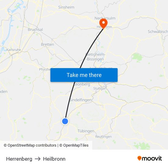 Herrenberg to Heilbronn map