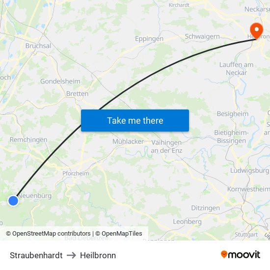 Straubenhardt to Heilbronn map