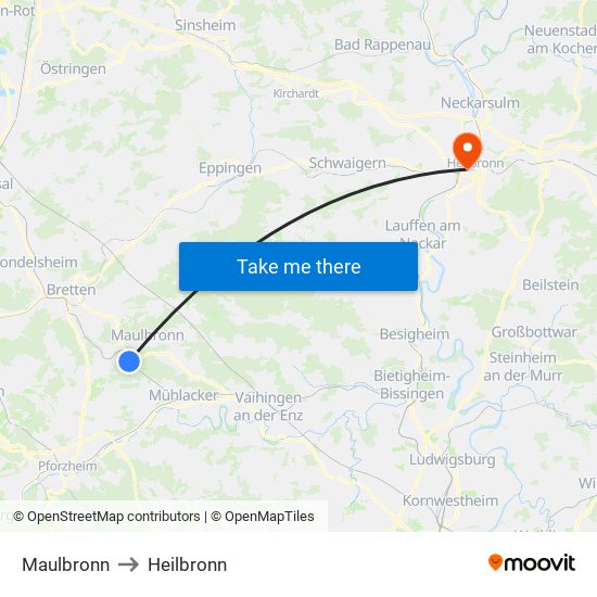 Maulbronn to Heilbronn map