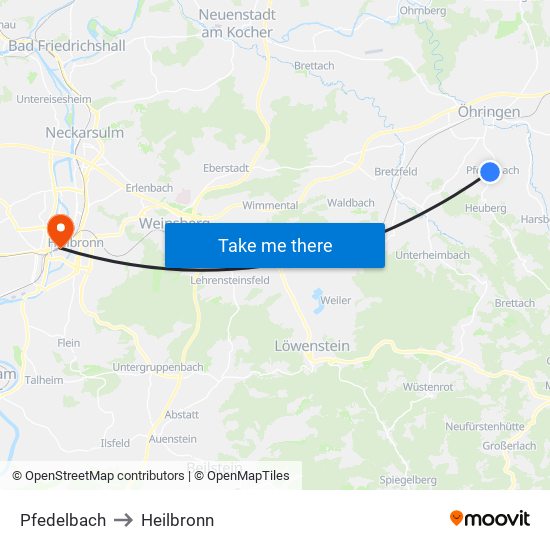 Pfedelbach to Heilbronn map