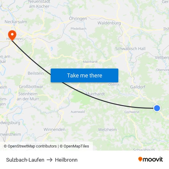 Sulzbach-Laufen to Heilbronn map