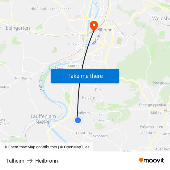 Talheim to Heilbronn map