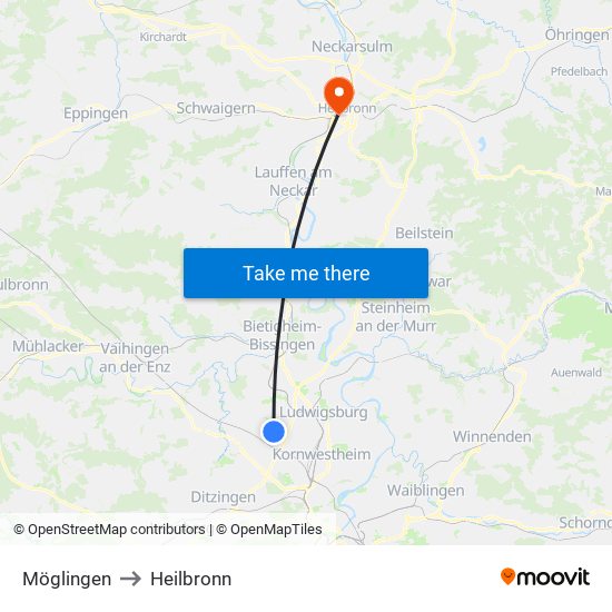Möglingen to Heilbronn map