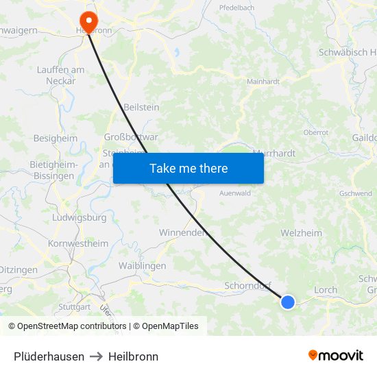 Plüderhausen to Heilbronn map