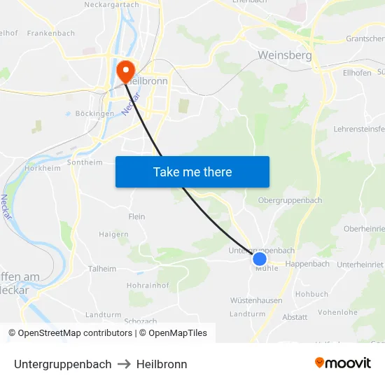 Untergruppenbach to Heilbronn map