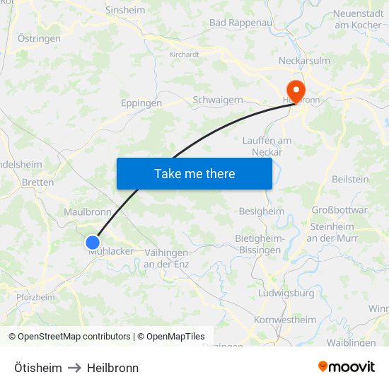 Ötisheim to Heilbronn map