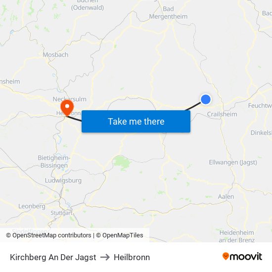 Kirchberg An Der Jagst to Heilbronn map