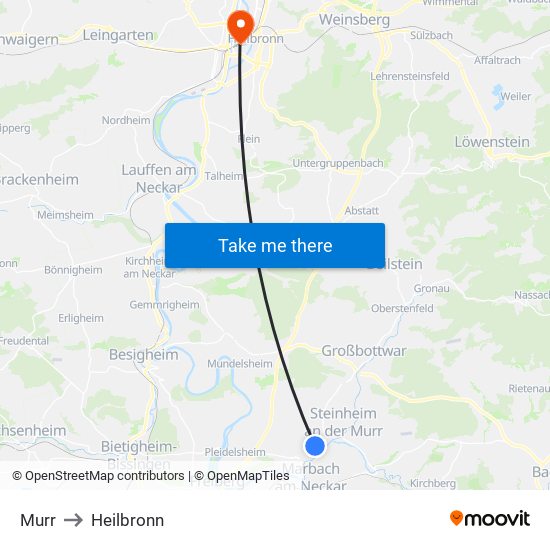 Murr to Heilbronn map