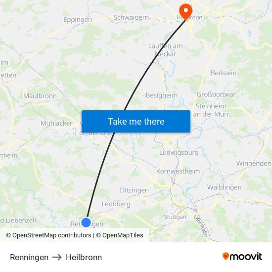 Renningen to Heilbronn map