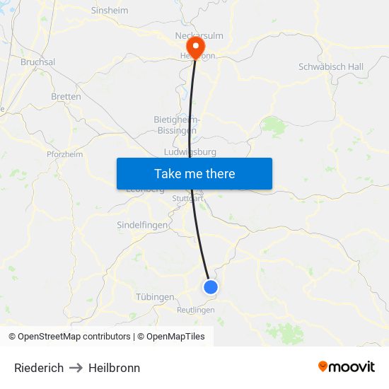 Riederich to Heilbronn map