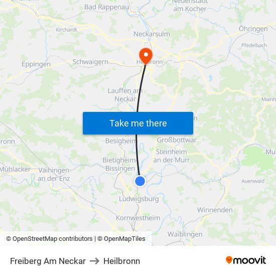 Freiberg Am Neckar to Heilbronn map