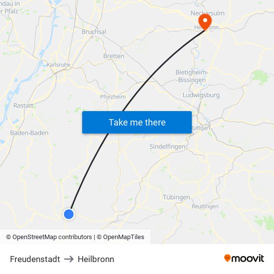 Freudenstadt to Heilbronn map