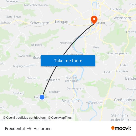 Freudental to Heilbronn map