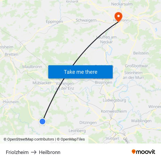 Friolzheim to Heilbronn map