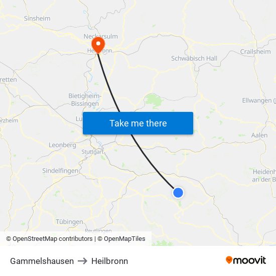 Gammelshausen to Heilbronn map